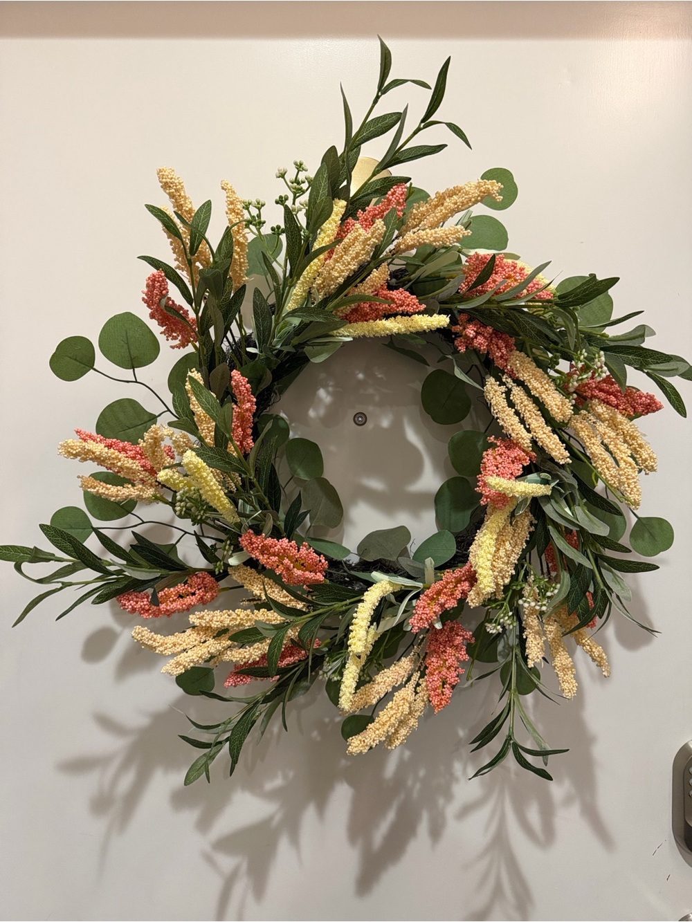 Coral & Cream Faux Floral Wreath with Greenery